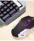 Top Tier Gaming Keyboard And Mouse Combo Featuring Colorful Breathing RGB Backlights And High Response Mouse, sleek design on wooden desk.