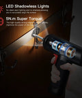 Cordless Electric Screwdriver Set Red, Rechargeable Precision Power Screwdriver lighting up a cabinet screw with LED shadowless lights
