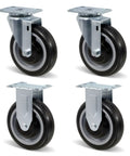 Heavy Duty 5 Inch Polyurethane Caster Set Of 4 With 1400 Lb Capacity Smooth Rolling Industrial Replacement Wheels features two swivel and two rigid plates.