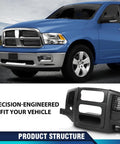 PIT66 dash center radio bezel trim panel with storage box for Dodge Ram 1500/2500/3500, solid black front view