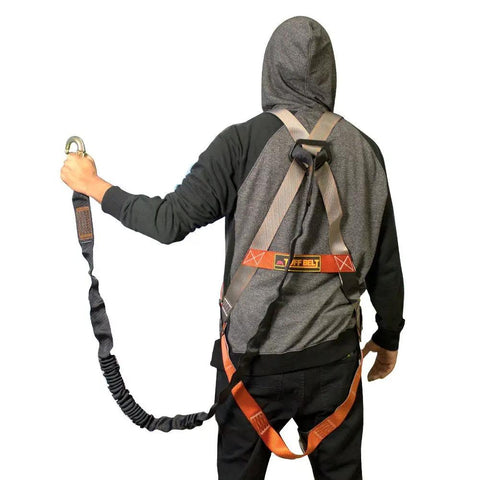 Person wearing Fall Protection Full Body Harness Kit With 6 Ft Lanyard And Internal Shock Absorber For Industrial Roof Construction 3 Point Adjustment