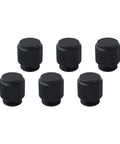 Solid As A Rock Polished Nickel Cabinet Door Knobs With Textured Aluminum Alloy Drawer Pulls Easy Install For Kitchen And Bath No Sweat Wipe Clean Daily Hardware six black cabinet knobs in a close-up view.