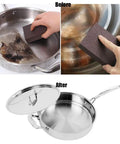 Hand using Six Pack Sanding Sponges Set With Coarse To Fine Grits 60 80 100 120 180 220 Grit Assortment on pots for cleaning.