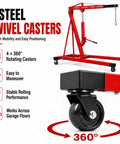 4 steel swivel casters of 5000 Lbs Folding Engine Hoist Cherry Picker Crane for smooth mobility and easy positioning.