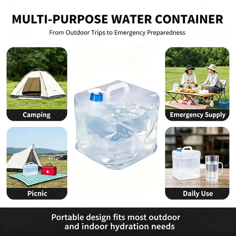 Collapsible 1.3 Gallon Water Container Two Pack BPA Free Camping Water Jug For Outdoors Hiking Backpack Travel Ultra Portable Survival Canteen For On The Go Hydration And Emergency Prep shown with camping and picnic setup.