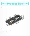Diagram showing size of 24 Piece DIP IC Socket Adapter Kit With 7.62mm Row Pitch Round 20 Pin Sockets for breadboard projects.