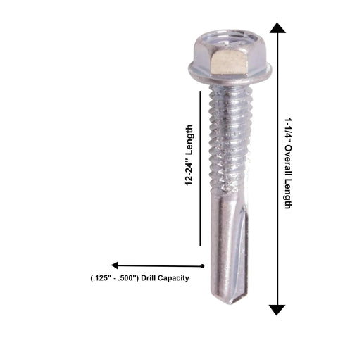 Self Drilling Hex Washer Head Tek Screws For Attaching Sheet Metal To Metal Size 12 24 By 1 1 4 Inch Zinc Plated Steel