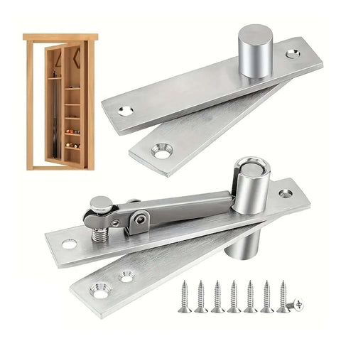 360 Degree Heavy Duty Pivot Hinge Stainless Steel Hidden Door Hardware for secret doors and bookshelves with screws included