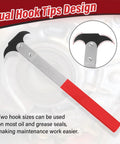 Oil Seal Puller Tool With Dual Hook Tips for Auto Seals, red handle, dual hook tips, close-up design view.