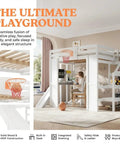 No Fuss Full Size Wooden Loft Bed With Built In Desk And Clever Storage Stairs, Equipped With A Smooth Slide And Basketball Hoop For Top Tier Kid Vibes, Slick White Frame That Delivers Serious Space Saving Flex