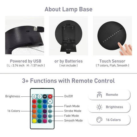 Lit Ramadan Illusion Night Light 3D Look with 16 Color Change LEDs USB powered, touch sensor, remote control details shown