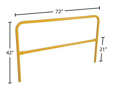 Heavy Duty Steel Pipe Safety Railing With Vibrant Yellow Coating For Mezzanine Edge Guard and Warehouse Walkway Barrier 72x42x21 inches.