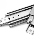 Premium Ball Bearing Drawer Slides With Slick Full Extension And A Badass 500 Pound Load Rating For Kitchen Cabinets And Workshop Storage Measuring Thirty Six Inches Long, showing close-up of metal rails.