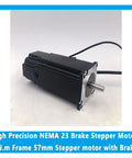 HBWLKJ01 NEMA 23 brake stepper motor with brake, 57mm frame, black housing, silver shaft.