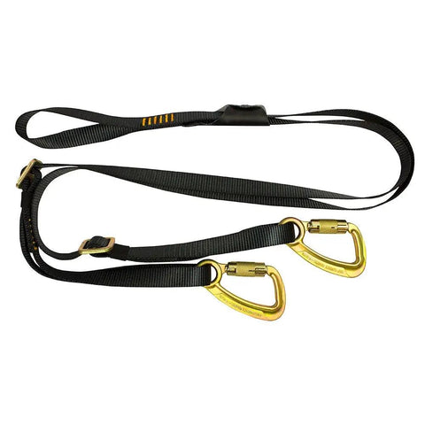 Pro Backyard Zip Line Kit Bundle With Harness And Lanyard Trolley showing black lanyard with yellow carabiners for easy DIY install