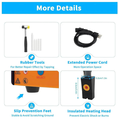 Rubber tools, power cord, slip prevention feet, insulated heating head of Induction Heat Auto Body Dent Repair Kit with Digital Display
