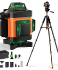 High Precision Laser Level With 72 Inch Tripod And 16 Line 360 Degree Coverage Self Leveling Green Laser With Remote Control, Dual Batteries, And Carry Bag For Construction, Tiling, And Home Renovation, on tripod