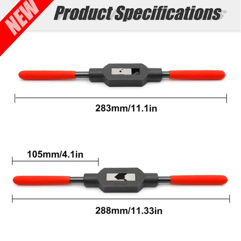 Adjustable Tap Wrench Handle One Quarter To Three Quarters Inch With M5 To M20 Thread Tap Holder, plastic handle, size specs.