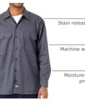 Men's Long Sleeve Work Shirt Charcoal Relaxed Fit Button Front With Twin Chest Pockets Built Like A Tank Cotton Poly Blend Wrinkle Resistant Finish For The Daily Grind, showcasing moisture-wicking fabric.