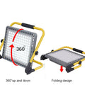Spot Lighting Portable Rechargeable Led Flood Light 100W 200W 300W 400 with 360 degree rotation and folding design.