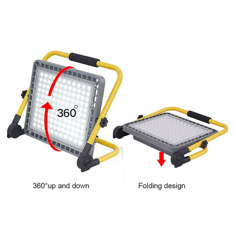 Spot Lighting Portable Rechargeable Led Flood Light 100W 200W 300W 400 with 360 degree rotation and folding design.