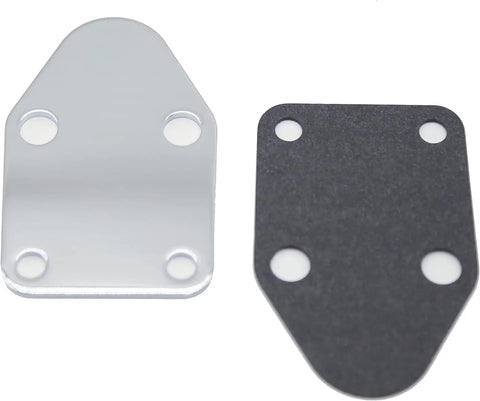 Bolt On Fuel Pump Block Off Plate Kit With Gasket And Stainless Hex Bolts For Small Block Chevy SBC Engines 265 283 327 305 302 350 383 400 Direct Fit With Heavy Gauge Steel Gasket For Durable Seal And Easy Bolt On Installation. block off plate and gasket