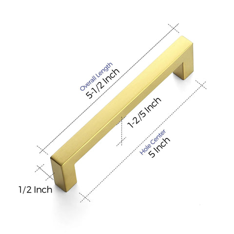 30 Pack 5 Inch Square Cabinet Handles In Brushed Brass Finish Stainless Steel Kitchen Hardware Pulls With 128mm Hole Center