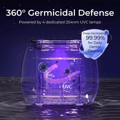 Ultrasonic Retainer Cleaner with 360° Germicidal Defense, 4 UV lights, deep sanitization display, rechargeable W200 model shown