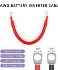 Two Package 2 Awg Battery Cables 12 Inch Pure Copper Power Inverter Wires With 3/8 Ring Lugs shown with red cable and terminal lug.