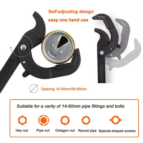 Self Adjusting Universal Wrench Set 1045 Steel Heavy Duty Workhorse DIY Spanner With One Hand Operation showing size markings