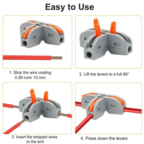 30 Pack Heavy Duty 3 Way Lever Wire Connectors Push In Electrical Splice Terminal Block 28 To 12 Awg 600 Volt 32 Amp Rating assembly steps shown.
