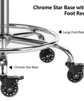 Lockable Rolling Stool With Quiet Rubber Wheels And Footrest Pro Grade Comfort Adjustable Swivel Chair chrome star base