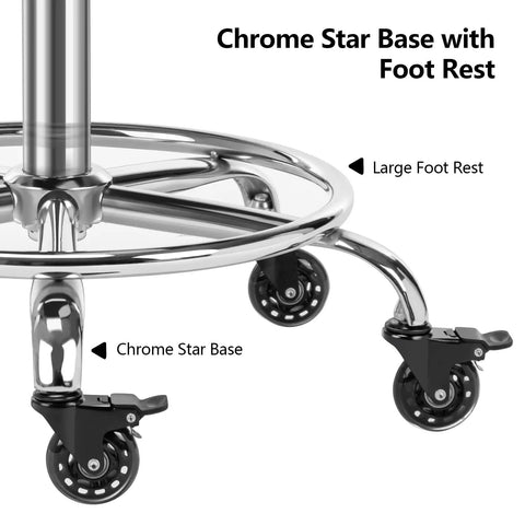 Lockable Rolling Stool With Quiet Rubber Wheels And Footrest Pro Grade Comfort Adjustable Swivel Chair chrome star base