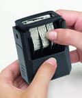 Bulletproof Self Inking Date Stamp Featuring Precise Day And Full Word Month Configuration showing smooth rotation and user operation.