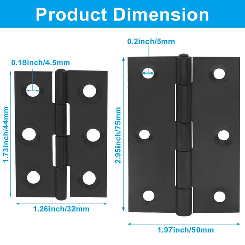Rock Solid Black Stainless Steel Door Hinges Heavy Duty Butt Folding Design with dimensions shown for replacement on doors.