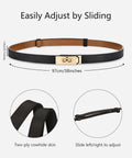White Skinny Leather Belt For Women With Adjustable Golden Turn Lock Buckle Hole Free Thin Waist Strap Totally Clutch Accessory For Slaying Jeans Daily on display with sliding adjustment features.