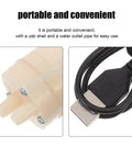 Heavy Duty USB Mini Sump Pump With A Rust Proof Stainless Steel Strainer For Quick Water Pickup and Rock Solid Flood Control In Wet Basements And Backyards, showing USB connection and water outlet.