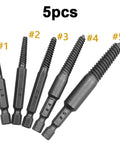 5pcs Cool Bolt Extractor Set That Nails Stripped Screw Removal For Wood Or Metal Fast And Tough Tools Perfect For Automotive Garage Work Home Projects Or Industrial Jobs You Gonna Love How Well This Shank Flute Kit Unwinds Stuck Bolts And Save Your Day. steel screw extractors #1-#5