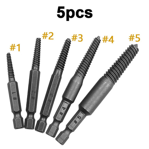 5pcs Cool Bolt Extractor Set That Nails Stripped Screw Removal For Wood Or Metal Fast And Tough Tools Perfect For Automotive Garage Work Home Projects Or Industrial Jobs You Gonna Love How Well This Shank Flute Kit Unwinds Stuck Bolts And Save Your Day. steel screw extractors #1-#5