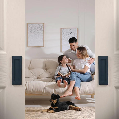 6 Inch Finger Flush Pulls For Closet Pocket And Sliding Barn Door Handle Set With Rectangular Plate Recessed Pull Matte Black Finish 3M Adhesive Included 2 Pack on doors in modern living room