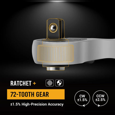 Close-up of 72-tooth CR-MO gear on Three Eighths Inch Drive Digital Torque Wrench With LED Display And Buzzer Alert