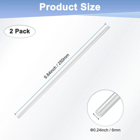 Product dimensions of 2 Pack Round Aluminum Rod 6mm Diameter 250mm Length 6061 Aluminum Bar Stock For DIY Projects