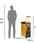 Straight Up Powerhouse Dual Hose Portable Air Conditioner And Commercial Grade Heater, dimensions shown next to a silhouette of a person.