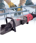 Handheld Automatic Hydraulic Steel Bar Bender And Electric Rebar Bending Machine With Quick Bending For Thick Metal Rods Up To 16mm Capacity on a work site.