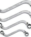 4 Piece S Shape Double Box Ratcheting Wrench Set SAE With 72 Tooth Box Ends On Each Wrench For Minimal 5 Degree Movement