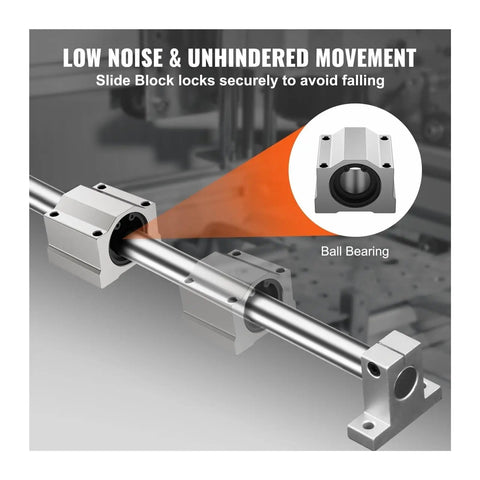 Heavy Duty Linear Guide Rail Set With 2 Rails And 4 Slide Blocks For CNC Routers Lathes And Mills Carbon Steel Shafts Aluminum Supports Chrome Plated Finish SFC20-1200L Compatible Smooth Precise Motion, showing ball bearing detail