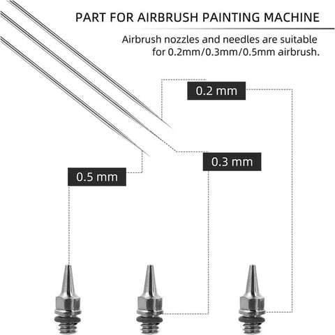 Must Have Pro Grade Airbrush Replacement Parts Kit With Nozzles Needles And Caps For 0.2mm 0.3mm 0.5mm Sizes Includes Wrench