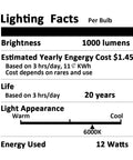 Lighting facts for Smart Motion Sensor Light Bulbs 12W 100W Equivalent E26 6500K 1000lm 120V Dusk To Dawn Security Lighting