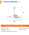 Small Ceiling Fan with Retractable Blades and Light, Remote Control, Indoor dimensions 16" diameter, 6.9" height, color white.