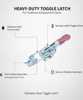 Heavy Duty Spring Loaded Toggle Latch for Toolbox Lids and Cabinet Doors with stainless steel construction and spring-loaded action.